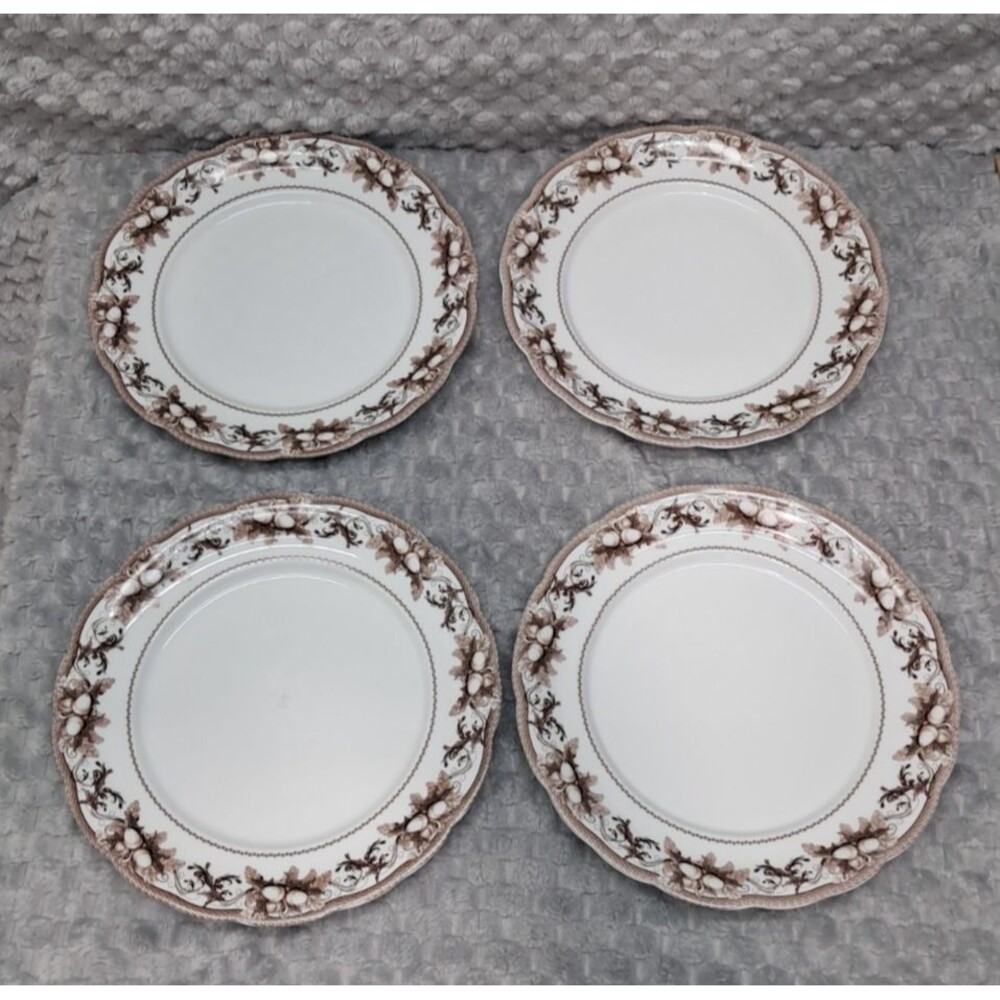 Set 4 Williams Sonoma Dinner Plates Acorn Turkey Thanksgiving Transferware 10.5"
